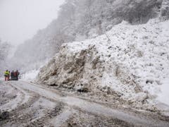 Einsatzkräfte räumen in Bayern nach einer Lawine eine Strasse frei. (Bild: Keystone/DPA-Zentralbild/BERND MÄRZ)