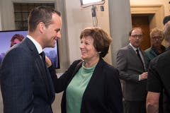 CVP-Nationalrätin Ida Glanzmann und FDP-Ständerat Damian Müller. (Bild: Eveline Beerkircher, Luzern, 20. Oktober 2019)