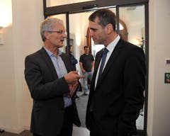 Die beiden Verlierer der Nationalratswahl: Urs Kälin (links) und Pascal Blöchlinger im Gespräch. (Bild: Urs Hanhart, Altdorf, 20. Oktober 2019)