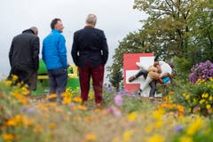 Die Esaf-Skulptur kommt näher zu ihrem definitiven Standort: Der Kreisel an der Nordstrasse. (Bild: Maria Schmid, Zug, 30. Oktober 2019)
