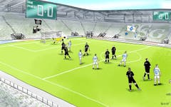 Geisterspiele in der Europa League. In dieser Saison gibt es wieder europäischen Spitzenfussball im Kybunpark zu sehen – allerdings nicht dank des FC St.Gallen, sondern dank des FC Lugano, der für seine Europa-League-«Heimspiele» nach St.Gallen ausgewichen ist. Die Begeisterung darüber hält sich jedoch in Grenzen. (Illustration: Corinne Bromundt - 5. Oktober 2019)