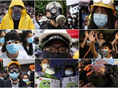 Demonstranten in Hongkong tragen Masken und vielfach auch dicht schliessende Brillen, um sich vor Tränengas oder Pfefferspray zu schützen. Ausserdem wollen sie verhindern, dass die Polizei sie identifiziert - etwa mit Software für Gesichtserkennung. (Archivbilder) (Bild: KEYSTONE/EPA)