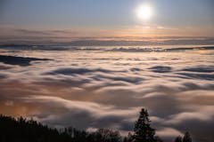 Monduntergang über dem Nebelmeer. (Bild: Daniel Hegglin, Zugerberg, 10. November 2019)