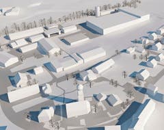 Oben rechts im Modell: So oder ähnlich könnte der Neubau werden. (Bild: PD)