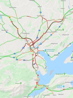 In und um Luzern geht gegen 18.28Uhr fast nichts mehr. (Bild: Screenshot Google Maps)