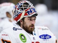 Stand erstmals im Tor der Schweizer Nationalmannschaft: Rapperswils Goalie Melvin Nyffeler (Bild: KEYSTONE/ANTHONY ANEX)