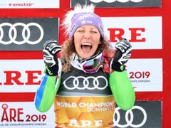 Ilka Stuhec - wie schon 2017 in St. Moritz wird sie erneut Abfahrts-Weltmeisterin (Bild: Dominik Angerer / Keystone)
