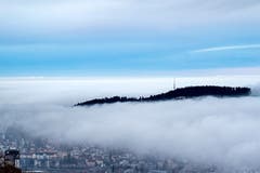 St.Gallen zur Hälfte im Nebelmeer. (Bild: Franziska Hörler)
