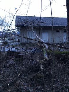 Das Vereinsgebäude des TV Sennwald wurde durch einen umgestürzten Baum in der Nacht auf Montag beschädigt. (Bild: PD)