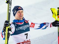 Alexis Pinturault im Moment, als er sich seines Sieges bewusst wird (Bild: KEYSTONE/JEAN-CHRISTOPHE BOTT)