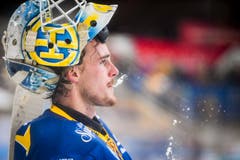 Davos'Goalie Gilles Senn. (Bild: KEYSTONE/Gian Ehrenzeller)