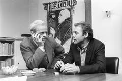Klaus Kinsky und Bruno Ganz am 14. Februar 1979 anlässlich der Pressevisionierung für den Film «Nosferatu». (Bild: Keystone)