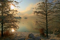 Morgendliche Winterstimmung am Vierwaldstättersee. (Bild: Walter Buholzer, Luzern, 4. Februar 2019)
