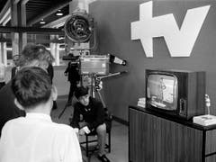 Fernsehstudio an der 52. Mustermesse in Basel, aufgenommen am 19. April 1968. (Bild: KEYSTONE/STR)