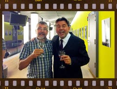 Marco Lucchi witzelt mit Fernsehmoderator Stefan Klapproth. (Bild: PD)