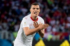 1. Preis Sport: Granit Xhaka macht während dem WM-Spiel Schweiz-Serbien den Doppeladler. (Bild: Laurent Gilliéron / Keystone, Kaliningrad, 22. Juni 2018)