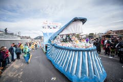 Die Gruppe Grundmatt/Unterdorf Ettiswil bringt das Thema Plastikabfall an den Umzug. (Bild: Roger Grütter, Ettiswil, 3. März 2019)