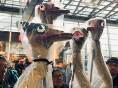 Gut eingepackt und geschützt vor dem Regen sind diese Sträusse. (Bild: Cornelia Bühler, Luzern, 4. März 2019)