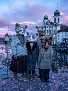 Eine Katzenfamilie vor dem Kinderumzug. (Bild: Theres Nussbaumer, Luzern, 5. März 2019)