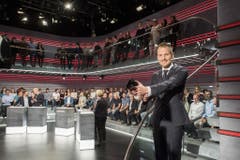 Von 2014 bis 2019: Jonas Projer führte rund fünf Jahre als Moderator durch die Arena, nun ist Schluss damit. Spätestens per 1. September 2019 wechselt der TV-Moderator zu Ringier, wo er in der Blick-Gruppe die Leitung des Projekt «Blick TV» übernehmen wird. (Archivbild: KEYSTONE/Ennio Leanza)