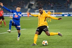 Ruben Vargas, Rechter Flügel, 3,5 YB will ihn angeblich verpflichten. Dass er grosses Talent besitzt, sieht man aber nur in Ansätzen. Ihm fehlt es an Entschlossenheit; stark ist sein Pass auf Eleke (32.). (Bild: Claudio de Capitani/freshfocus, Luzern, 10. April 2019)