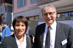 Am Staatsakt zum Bruder-Klaus-Gedenkfeier in Sarnen: Die damalige Bundespräsidentin Doris Leuthard und Obwaldner Landammann Franz Enderli. (Bild: Romano Cuonz, 30. April 2017)