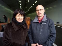 An der Eröffnung des A8-Tunnels in Lungern: Doris Leuthard und der Lungerer Gemeindepräsident Josef Vogler. (Bild: Romano Cuonz, 10. Dezember 2012)