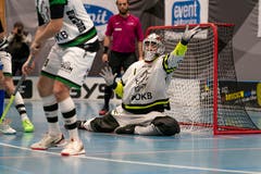 Mario Britschgi (Nr. 1, Ad Astra Sarnen) im Tor von Sarnen. (Bild: Claudio Schwarz, Kloten, 13. April 2019)
