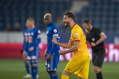 Kemal Ademi von Xamax feiert das Tor zum 0:1. (Bild: KEYSTONE/Urs Flüeler, Luzern, 13. April 2019)
