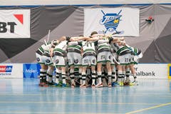 Ad Astra Sarnen bei der Torhüterbeschwörung. (Bild: Claudio Schwarz, Kloten, 13. April 2019)