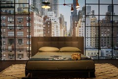 ...die Kulisse von New York an der Wand...