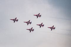 Die Patrouille Suisse trainiert für die Jubiläumsschau am 24. und 25. Mai. (Bild: Boris Bürgisser, Emmen, 12. April 2019)