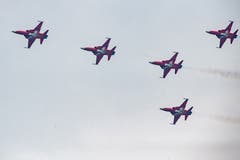 Die Patrouille Suisse trainiert für die Jubiläumsschau am 24. und 25. Mai. (Bild: Boris Bürgisser, Emmen, 12. April 2019)