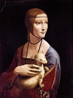 Rechts: Mit dem Bildnis der «Ginevra de’ Benci» revolutioniert Leonardo in den Jahren 1474 bis 1478 die Porträtmalerei. Links oben: In der «Dame mit Hermelin» zeigt da Vinci Cecilia Gallerani, die Mätresse des Mailänder Herzogs Ludovico Sforza. (Bild: Bilder: Getty)