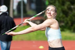 Géraldine Ruckstuhl qualifiziert sich im Speerwurf für die U23-EM in Schweden. (Bild: Roger Zbinden, Cham, 27. April 2019)