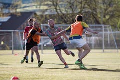 Beim Touch-Rugby-Training auf der Luzerner Allmend nahmen 22 Frauen und Männer teil. (Bild: Manuela Jans-Koch, Luzern, 25. April 2019)