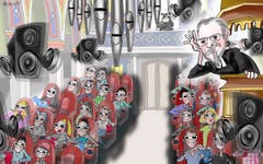 Kirche wie im Kino Die Laurenzenkirche besitzt vielleicht schon bald eine Orgel, welche die Kirchengänger nicht mehr nur frontal, sondern von allen Seiten beschallt. Eine 3D-Orgel also, die Kino-Feeling verspricht. Und wer weiss: Vielleicht zieht die 2,4-Millionen-Franken-Investition auch junge Zuhörer in die Kirchbank-Reihen der St.Laurenzen. (Illustration: Corinne Bromundt, 06. April 2019)
