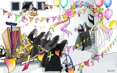 Grüss Gott, Schwestern! Auf einen Schlag wird die kleine Gemeinschaft der Ordensfrauen im Kloster Notkersegg nahezu verdoppelt. Sechs Kapuzinerinnen aus St.Scholastika in Tübach übersiedeln nach St.Gallen. Dichtestress gibt’s im Kloster Notkersegg aber nicht. «Wir rücken gerne etwas zusammen», sagt Oberin Schwester Manuela. (Illustration: Corinne Bromundt, 9. März 2019)