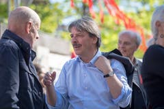Hauptredner zum 1. Mai in St.Gallen war SP-Ständerat Paul Rechsteiner. Er hatte davor schon in Walenstadt gesprochen und trat danach auch noch in Rorschach auf. (Bild: Urs Bucher - 1. Mai 2019)