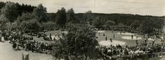Das 28. Luzerner Kantonale Schwingfest 1947 in Rain – Festplatz hinter der heutigen Mehrzweckhalle. (Bild: Schwingklub Rothenburg)