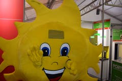 Das Sünneli aus dem Logo der SVP an der TOM. Wer hat sich wohl als Sonne verkleidet... (Bild: Timon Kobelt, 10.05.2019)