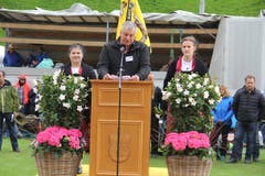 OK-Präsident Hansueli Gisler bei der Festansprache. (Bild: Paul Gwerder, Bürglen, 12. Mai 2019)