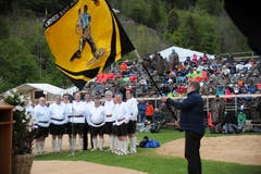 Der Jodlerklub Tälläbuebä umrahmte den Festakt musikalisch. (Bild: Urs Hanhart, Bürglen, 12. Mai 2019)