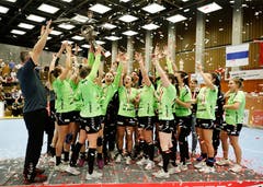 Der LC Brühl feiert den Schweizermeister-Titel. (Bild: Stefan Kaiser, Zug, 22. Mai 2019)