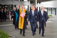 HSG-Rektor Thomas Bieger, Bundesrat Ignazio Cassis und Regierungsrat Stefan Kölliker (v.l.). (Bild: Ralph Ribi)
