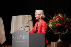 Andrea Gmür bei ihrer Rede an der Delegiertenversammlung in Sempach. (Bild: Jakob Ineichen, Sempach, 28. Mai 2019)