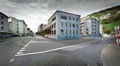 Es entstehen zwei neue Gebäude, vorne mit Gewerbe, hinten mit Mietwohnungen. (Bild: Visualisierung: PD)