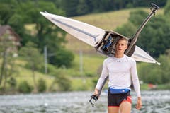 Der Schweizer Leichtgewichts Ruderer, Jan Schäuble, während dem Training. (Bild: Urs Flüeler / Keystone, Luzern, 29. Mai 2019)
