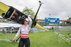 Die Schweizer Rudererin Jeannine Gmelin vor dem Training. (Bild: Urs Flüeler / Keystone, Luzern, 29. Mai 2019)