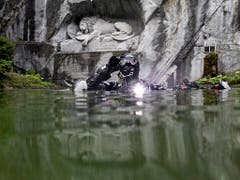 Am Samstag steigt sie wieder in den Teich beim Löwendenkmal: Tauchfotograifn Heidi Hostettler. (Bild: KEYSTONE/ALEXANDRA WEY)